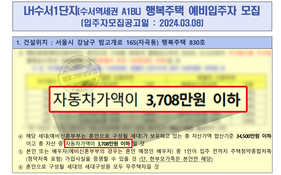2024년 공공 분양 임대 주택 차량가액 LH SH GH 공공분양 신혼희망타운 행복주택 국민임대 장기전세