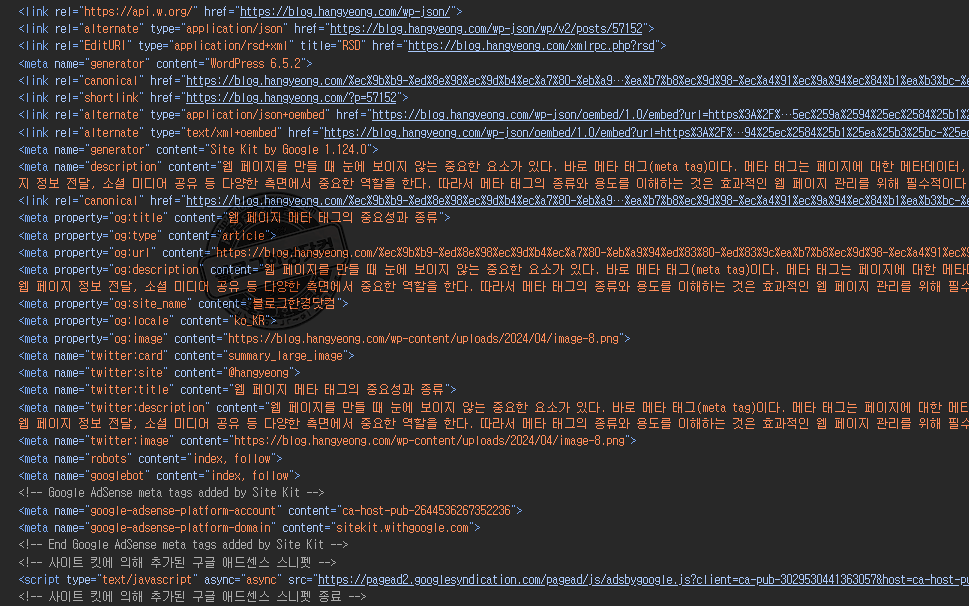 워드프레스 메타태그<meta tag> 자동화 코드