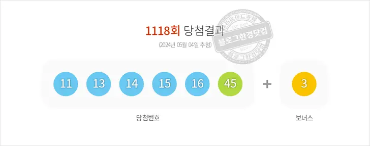 로또당첨번호 11, 13, 14, 15, 16, 45 보너스 3