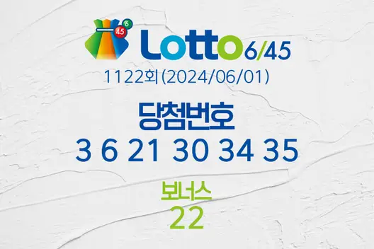로또당첨번호조회 1122회(2024/06/01) 로또당첨번호 3 6 21 30 34 35 보너스 22, 로또1등당첨지역