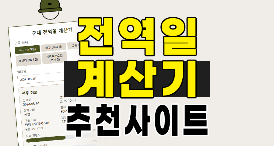 전역일 계산기, 육군 해군 공군 해병대 사회복무요원 전역일 계산 추천 사이트