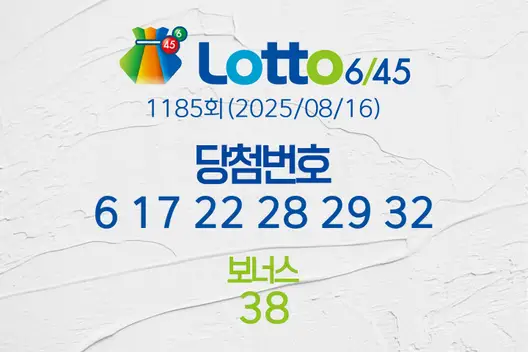 로또당첨번호조회 1185회(2025/08/16) 로또당첨번호 6 17 22 28 29 32 보너스 38, 로또1등당첨지역