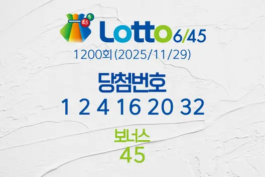 로또당첨번호조회 1200회(2025/11/29) 로또당첨번호 1 2 4 16 20 32 보너스 45, 로또1등당첨지역