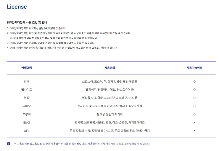 대웅제약 DW임팩타민체 무료배포, 개인용 상업용 유튜브 사용가능