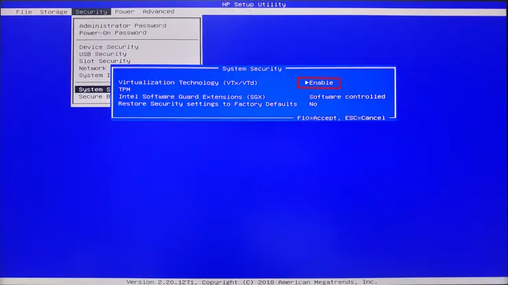 HP 데스크탑 가상 컴퓨팅 VTx/VTd 활성화 하기