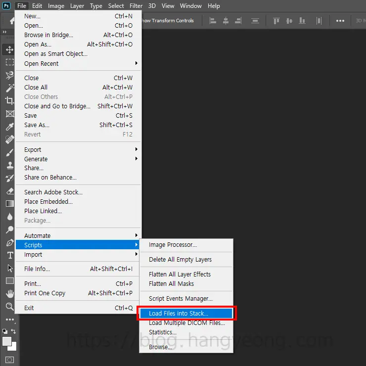 포토샵 한 프레임 안에 사진 레이어 한 번에 여러 장 불러오기