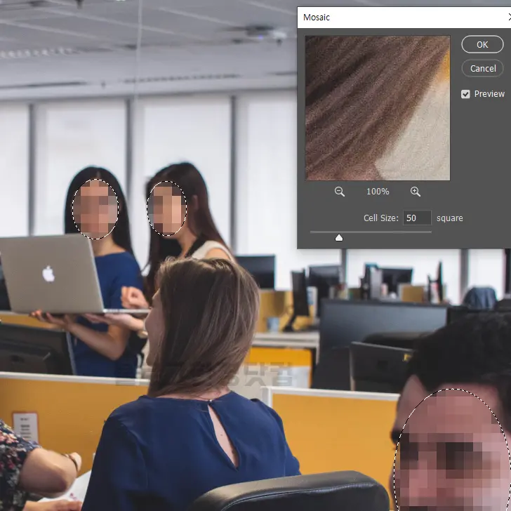 포토샵 모자이크, 블러 처리 사람 얼굴 가리기