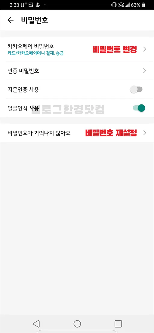 카카오페이 비밀번호 재등록 방법