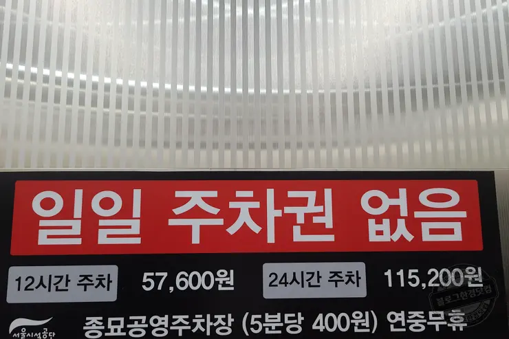 종묘 공영주차장 무서운 주차요금 (5분 400원, 24시간 주차시 115,200원)