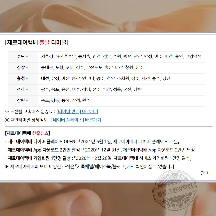제로데이택배 고속버스택배 당일배송 기본요금 서울부산택배 6시간 도착
