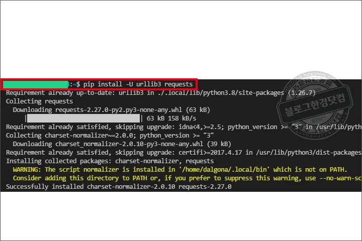 시놀로지 도커 우분투20.04 파이썬 requests 오류 RequestsDependencyWarning: urllib3 (1.26.7) or chardet (3.0.4) doesn’t match a supported version!