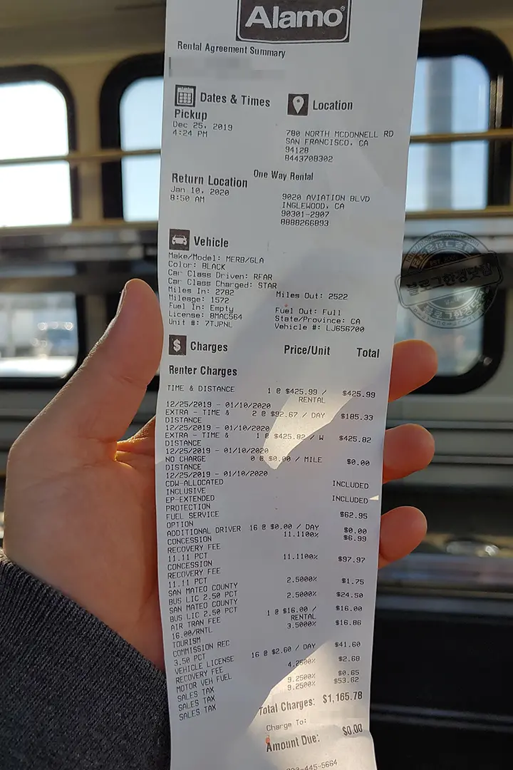 알라모 이코노미카렌탈스 미국 여행 렌터카 풀커버리지의 중요성 렌터카 2회 변경 사연 (운전자 과실 플랫 타이어 3개)