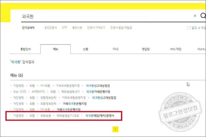 외국환매입(예치)증명서 무료발급 국민은행 인터넷뱅킹