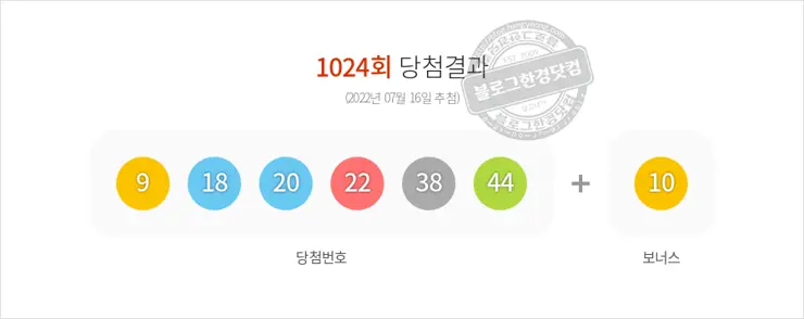 로또당첨번호조회 1024회(2022/07/16) 로또당첨번호 9 18 20 22 38 44 보너스 10, 로또1등당첨지역