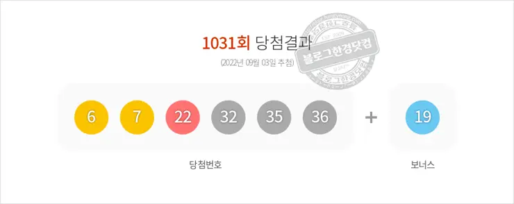 로또당첨번호조회 1031회(2022/09/03) 로또당첨번호 6 7 22 32 35 36 보너스 19, 로또1등당첨지역