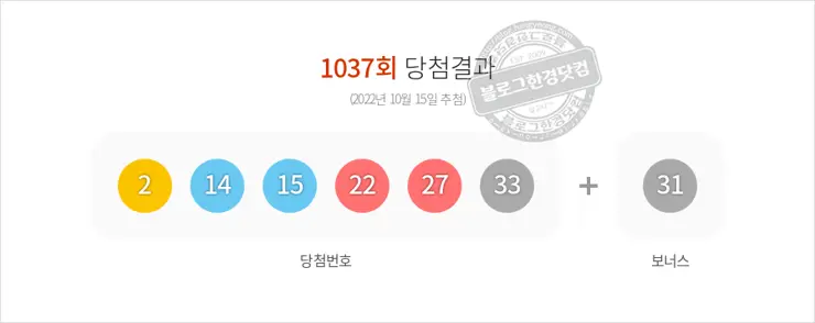 로또당첨번호조회 1037회(2022/10/15) 로또당첨번호 2 14 15 22 27 33 보너스 31, 로또1등당첨지역