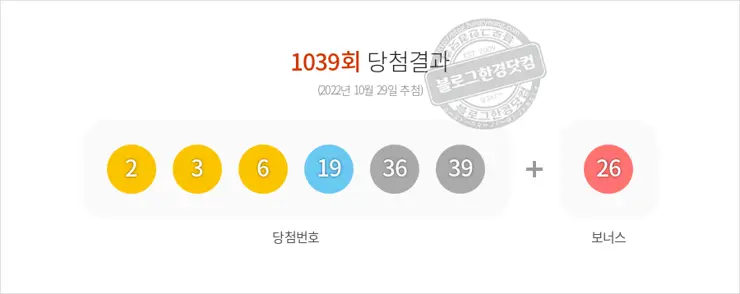 로또당첨번호조회 1039회(2022/10/29) 로또당첨번호 2 3 6 19 36 39 보너스 26, 로또1등당첨지역