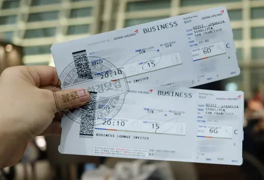 아시아나 마일리지로 발권한 ICN-SFO 구간 비즈니스 클래스 항공권