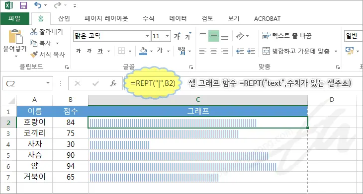 엑셀에서 간단하게 셀 안에 깔끔한 그래프 넣기 (=REPT 함수)