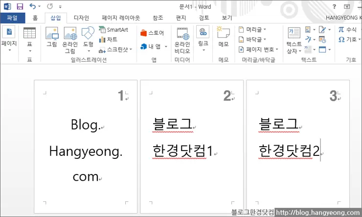 MS Word 2013에서 페이지 번호 중간부터 매기는 법