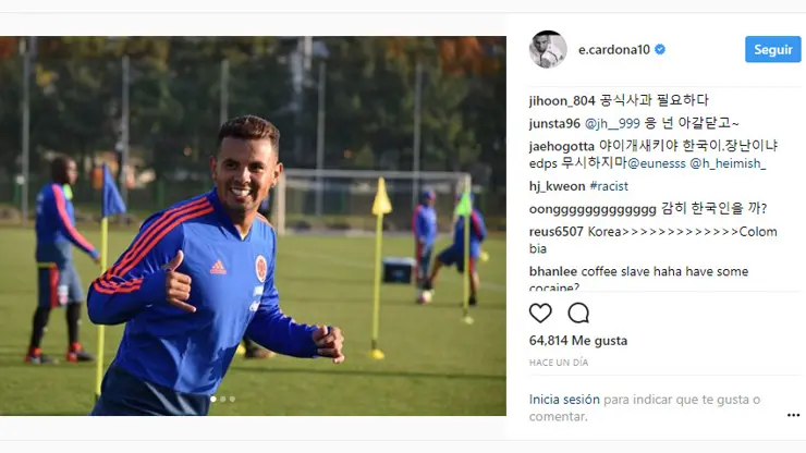 콜롬비아 인종차별, 에드윈 카르도나 FIFA에서 징계해야