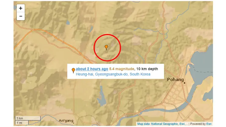 경북 포항시 북구 인근에서 규모 5.5 지진 발생